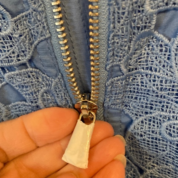 NWOT Isaac Mizrahi Lace Overlay Bomber Jacket in Blue - Picture 3 of 10